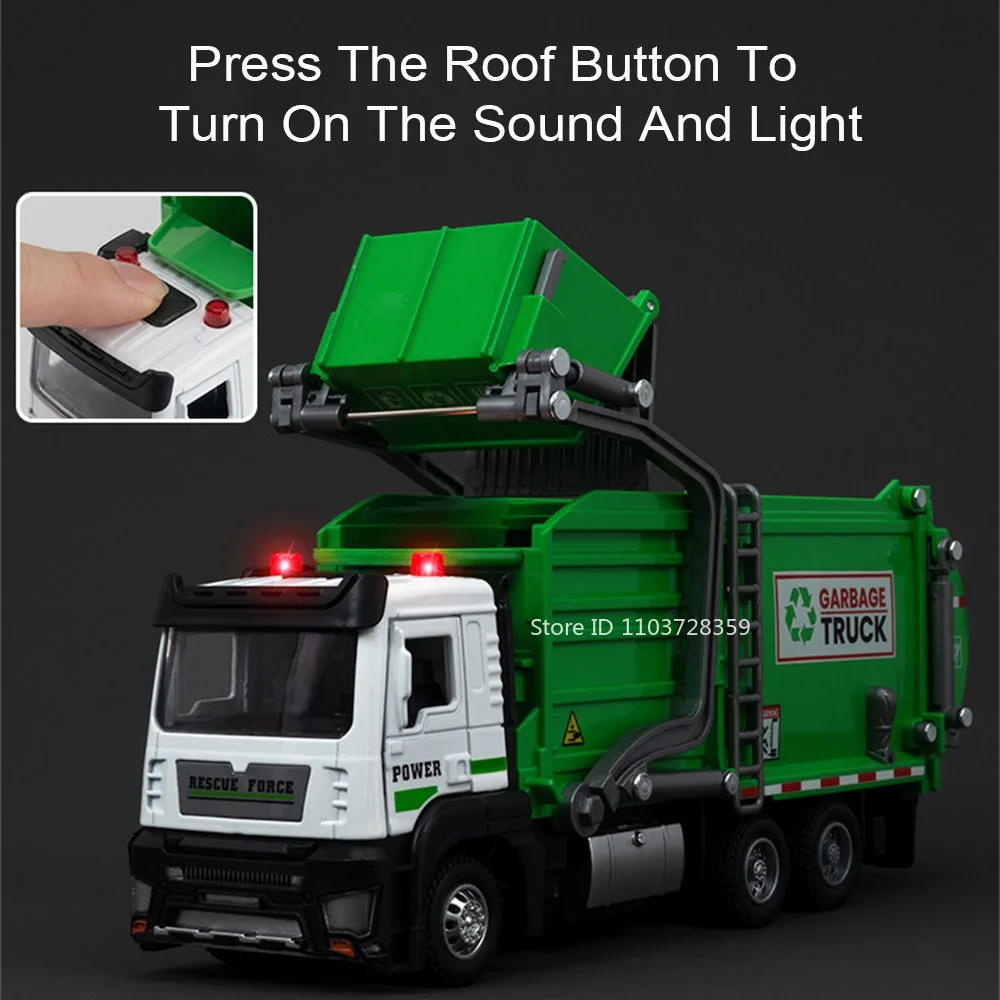 Realistic 1:32 Scale Toy Garbage Truck with Sound 2 Realistic 1:32 Scale Toy Garbage Truck with Sound - Image 2