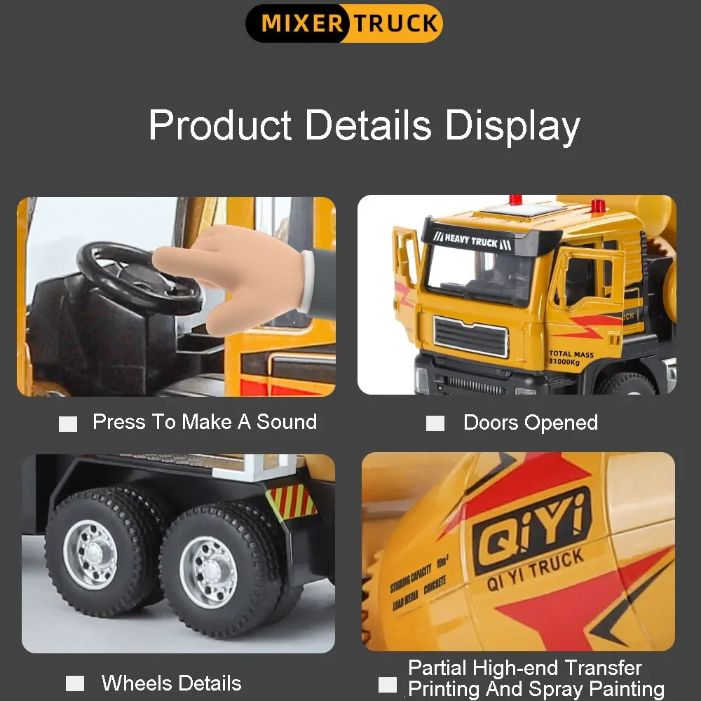 Vibrant Yellow and White Toy Mixer Truck 2 Vibrant Yellow and White Toy Mixer Truck - Image 2