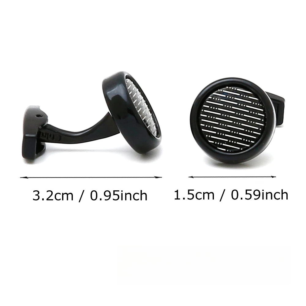 Black Circular Striped Matte Cufflinks for Men & Women 2 Black Circular Striped Matte Cufflinks for Men & Women - Image 2