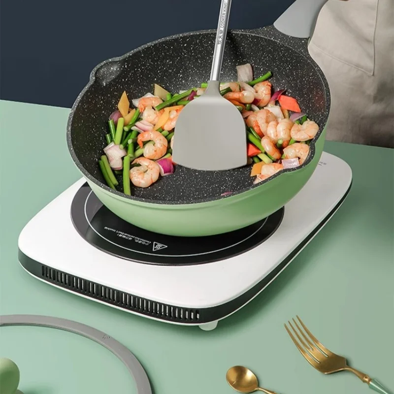 Green Aluminum Non-Stick Wok with Glass Lid 2 Green Aluminum Non-Stick Wok with Glass Lid - Image 2
