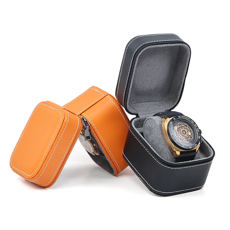 Black Leather Watch Travel Case for Watches 2 Black Leather Watch Travel Case for Watches - Image 2