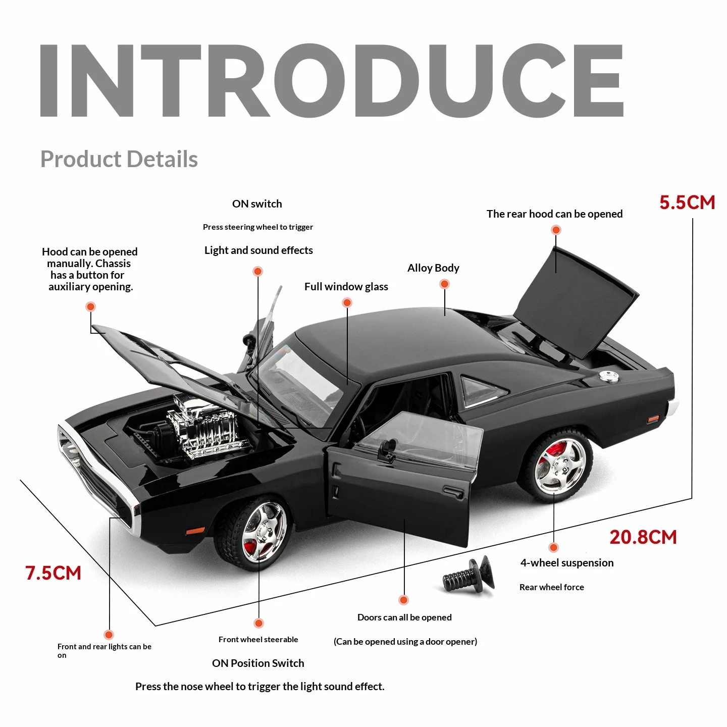 1/24 Alloy War Horse Car Model in Black 2 1/24 Alloy War Horse Car Model in Black - Image 2