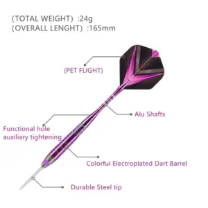 Vibrant Purple & Black Dart Set with Steel Tips 7 S5bc08e6a0db74f14bcdfedb60bc31ee6M