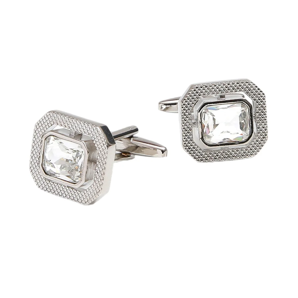 Elegant Square Men's Cufflinks with Faceted Gem 3 Elegant Square Men's Cufflinks with Faceted Gem - Image 3
