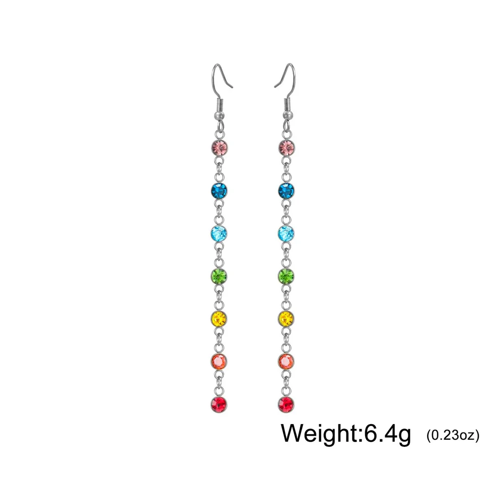 7 Chakra Rhinestones Drop Earrings in Stainless Steel 7 7 Chakra Rhinestones Drop Earrings in Stainless Steel - Image 7