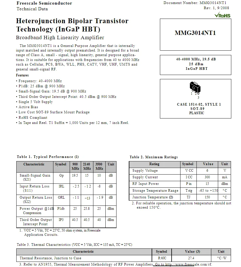 Freescale MMG3014NT1 RF Power Amplifier Set 2 Freescale MMG3014NT1 RF Power Amplifier Set - Image 2