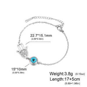 Stainless Steel Charm Bracelet with Evil Eye and Hamsa 15 S77fe6e25f9e340eeadb7fa706a21fd08N