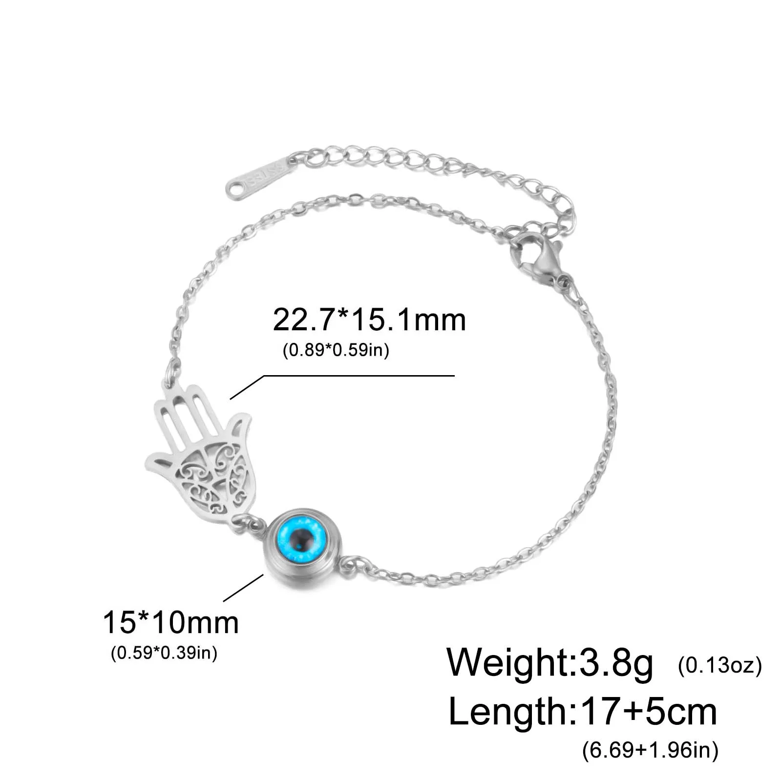 Stainless Steel Charm Bracelet with Evil Eye and Hamsa 8 Stainless Steel Charm Bracelet with Evil Eye and Hamsa - Image 8