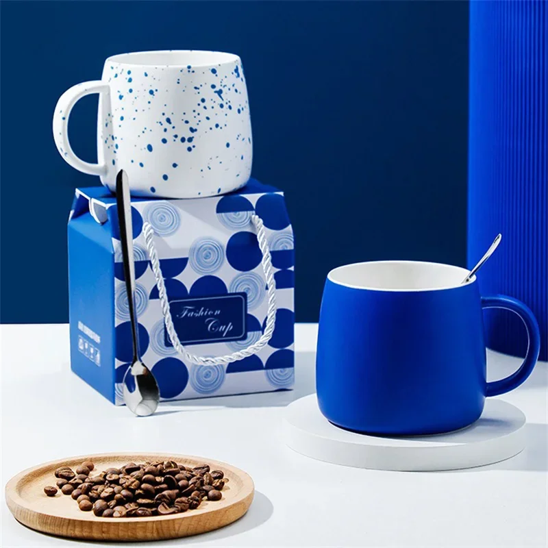 Blue Splash Ink 500ml Ceramic Mug with Spoon 2 Blue Splash Ink 500ml Ceramic Mug with Spoon - Image 2