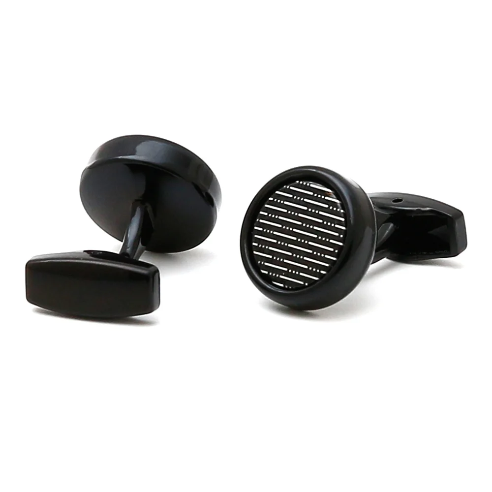 Black Circular Striped Matte Cufflinks for Men & Women 6 Black Circular Striped Matte Cufflinks for Men & Women - Image 6
