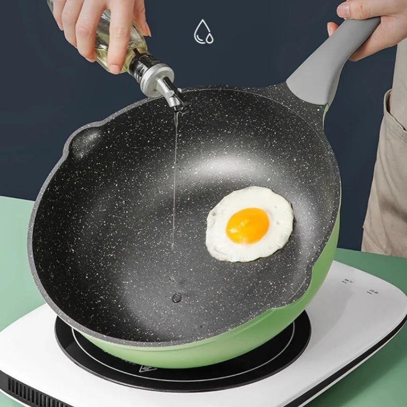 Green Aluminum Non-Stick Wok with Glass Lid 3 Green Aluminum Non-Stick Wok with Glass Lid - Image 3