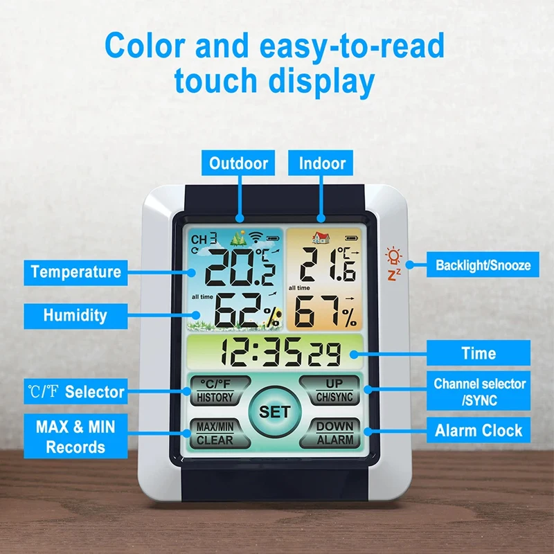 Modern Touch Screen Weather Station with Outdoor Sensors 4 Modern Touch Screen Weather Station with Outdoor Sensors - Image 4
