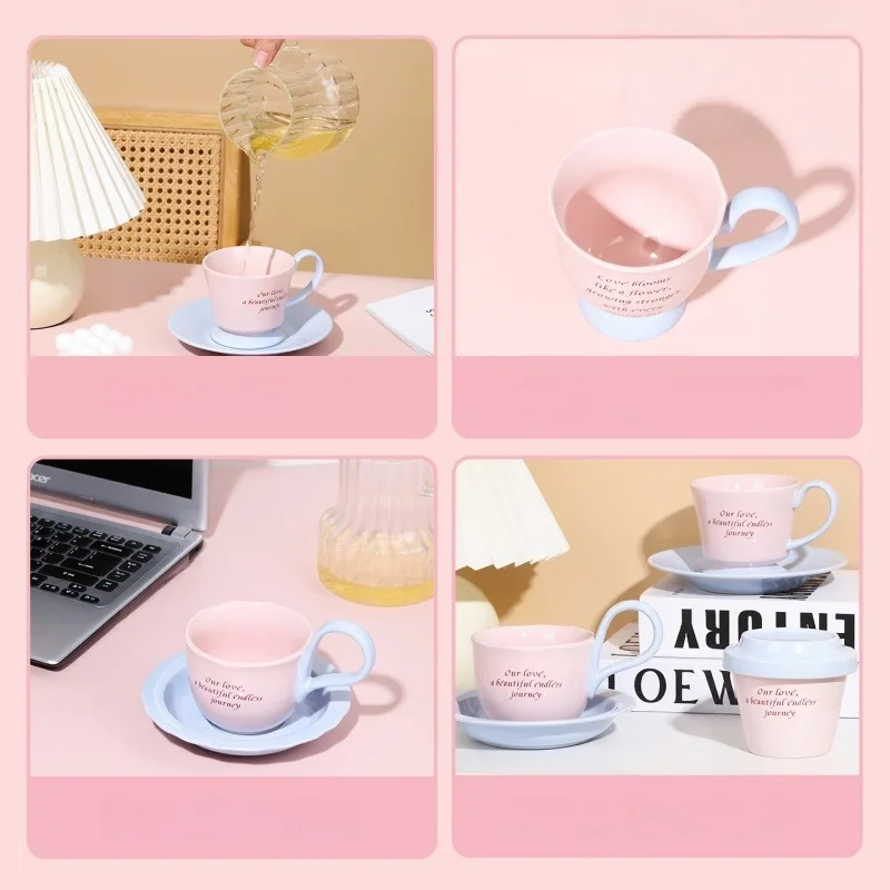 Elegant Pink and Blue Ceramic Coffee Cup Set 4 Elegant Pink and Blue Ceramic Coffee Cup Set - Image 4