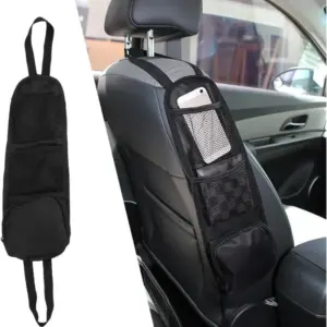 Black Car Seat Organizer with Multiple Compartments