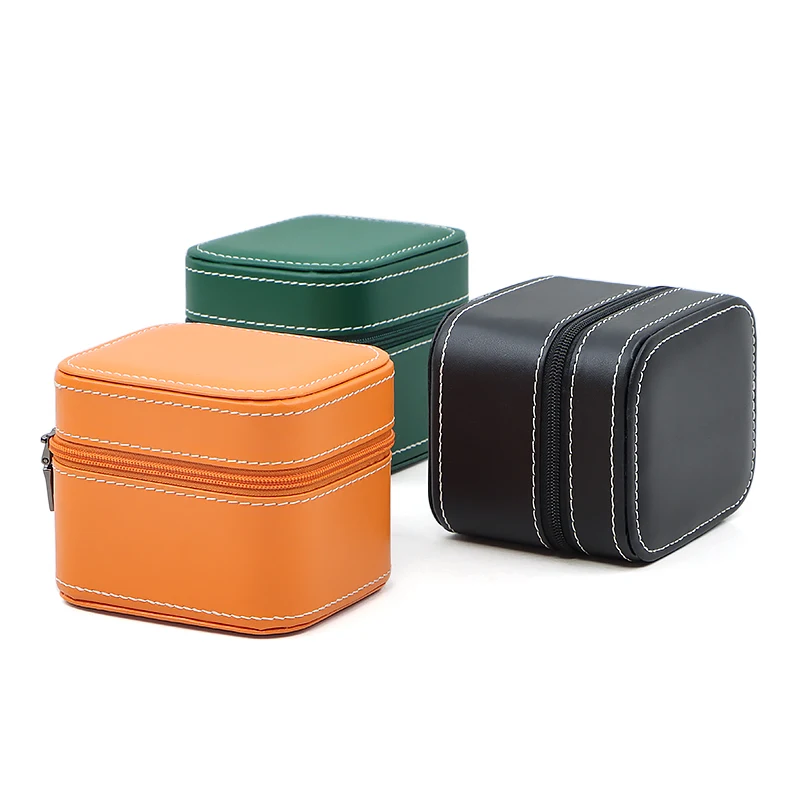 Black Leather Watch Travel Case for Watches 3 Black Leather Watch Travel Case for Watches - Image 3