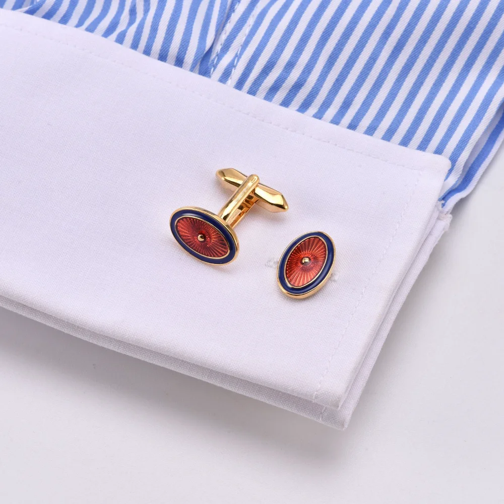 Elegant Elliptical Enamel Cufflinks for Men 3 Elegant Elliptical Enamel Cufflinks for Men - Image 3