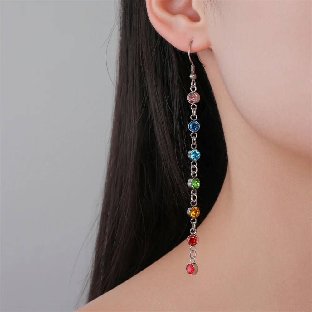7 Chakra Rhinestones Drop Earrings in Stainless Steel 5 7 Chakra Rhinestones Drop Earrings in Stainless Steel - Image 5