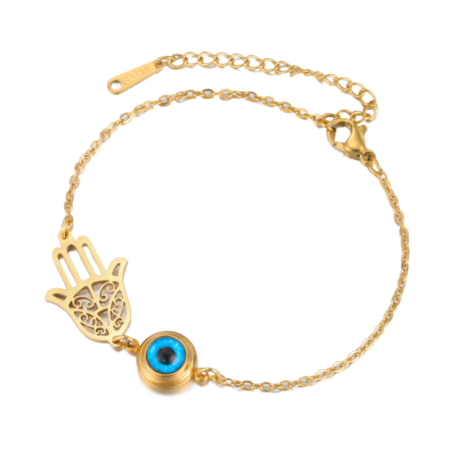 Stainless Steel Charm Bracelet with Evil Eye and Hamsa 6 Stainless Steel Charm Bracelet with Evil Eye and Hamsa - Image 6