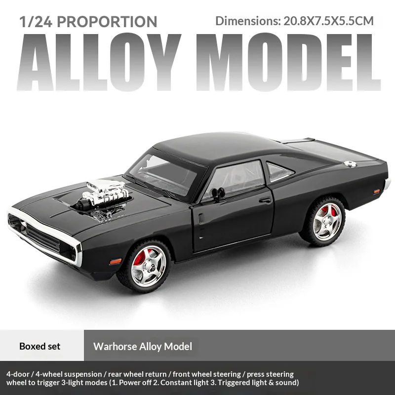 1/24 Alloy War Horse Car Model in Black 7 1/24 Alloy War Horse Car Model in Black - Image 7
