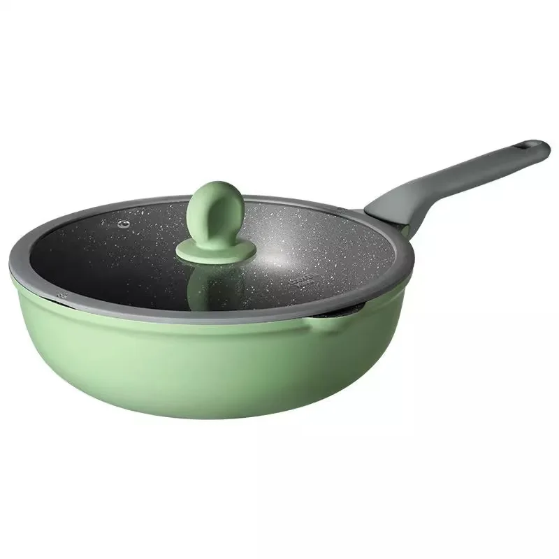 Green Aluminum Non-Stick Wok with Glass Lid 7 Green Aluminum Non-Stick Wok with Glass Lid - Image 7