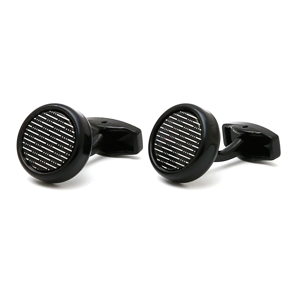Black Circular Striped Matte Cufflinks for Men & Women 5 Black Circular Striped Matte Cufflinks for Men & Women - Image 5