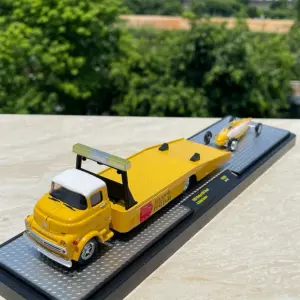 Vintage Diecast Truck Trailer with Gold Car