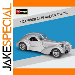Silver Bugatti Atlantic 1936 Diecast Model 1:24