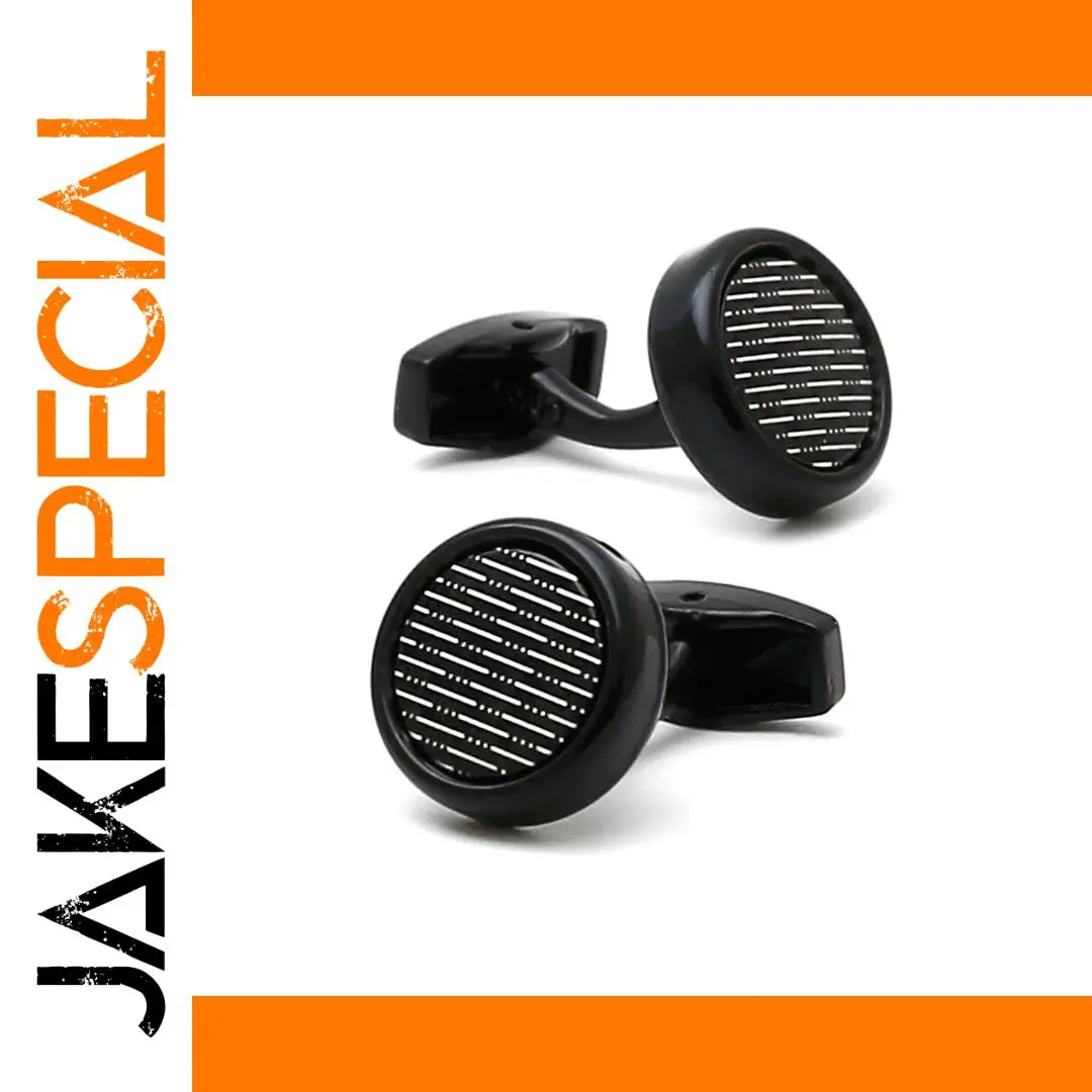Black Circular Striped Matte Cufflinks for Men & Women 1 Black Circular Striped Matte Cufflinks for Men & Women