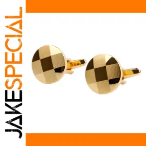 Golden Checkered Round Cufflinks for Men and Women