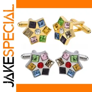 Star-Shaped Alloy Cufflinks with Gemstones