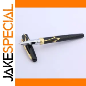 Elegant Black and Gold Fountain Pen with 0.38mm Nib