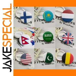 Global Flag Brooches Set with Glossy Finish