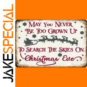 Vintage Christmas Tin Sign with Santa and Reindeer