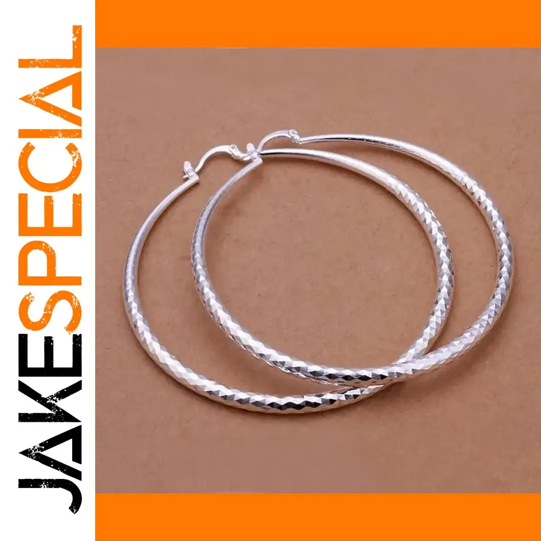 Elegant 925 Silver Hoop Earrings, 7cm Diameter 1 Elegant 925 Silver Hoop Earrings, 7cm Diameter