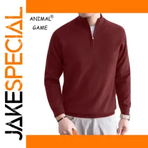 Men's Knitted Polo Sweater in Wine Red