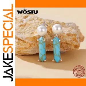 Sterling Silver Drop Earrings with Turquoise Accent