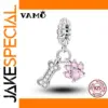 Silver Charm Bead with Cubic Zirconia and Pink Accents