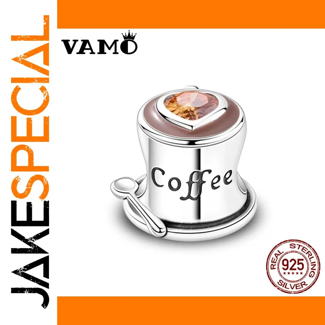 Sterling Silver Coffee Charm Bead with Gemstone 1 Sterling Silver Coffee Charm Bead with Gemstone