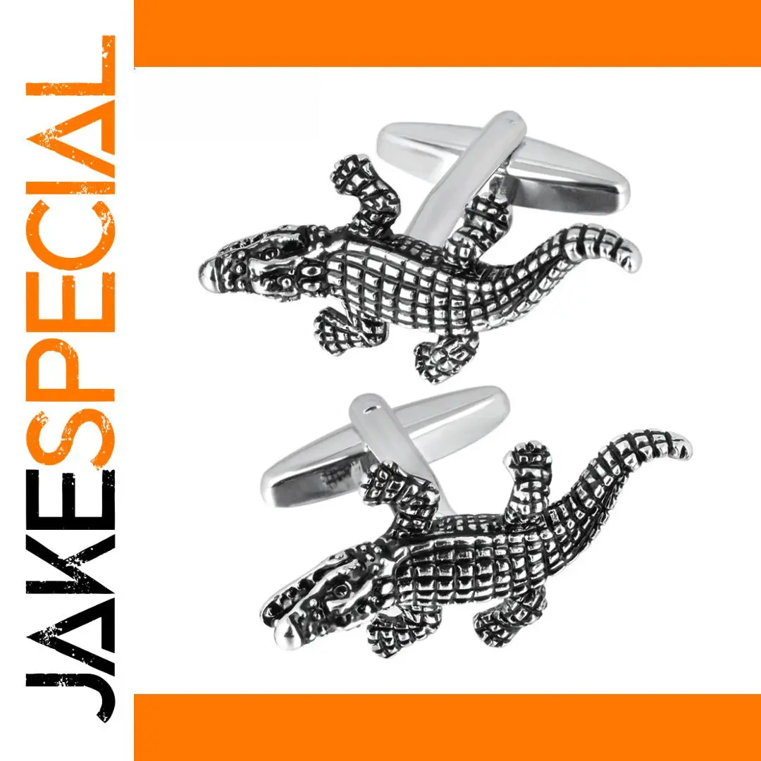 Vintage Silvery Crocodile Cufflinks 1 Vintage Silvery Crocodile Cufflinks