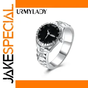 Watch-Inspired Silver Ring with Crystals