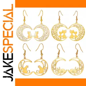 Stainless Steel Crescent Moon Cat Earrings