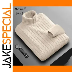 Men's Heavyweight Cable-Knit Turtleneck Sweater in Beige