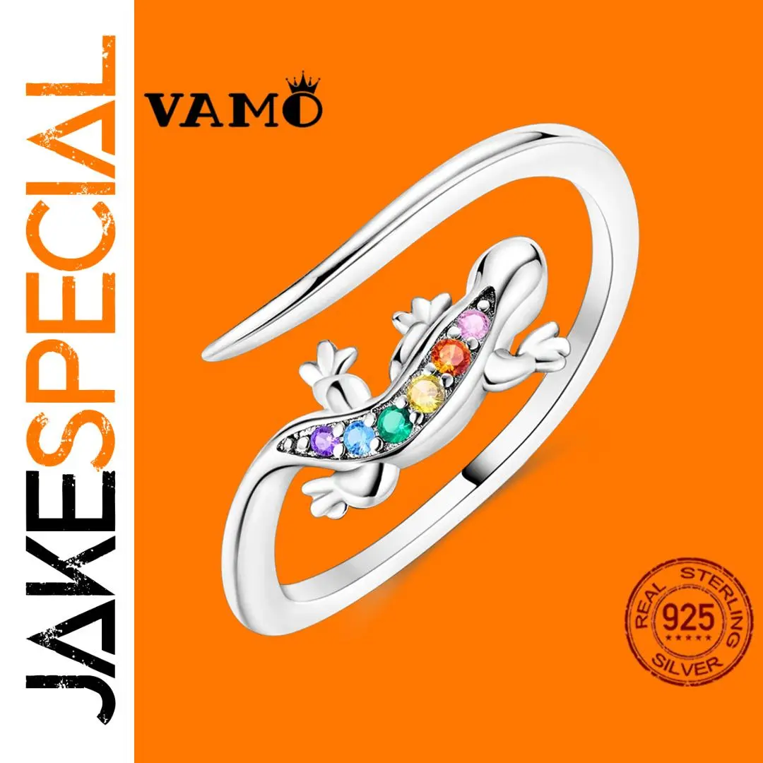 VAMO Sterling Silver Chameleon Ring with Rainbow Zircons 1 VAMO Sterling Silver Chameleon Ring with Rainbow Zircons