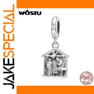 Vintage Sterling Silver Nativity Charm with Zircon