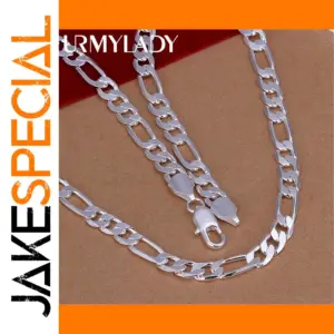 925 Sterling Silver Figaro Chain Necklace for Men & Women