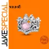 Sterling Silver Crown Charm Bead with Cubic Zirconia