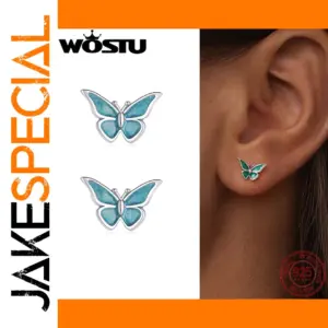 Blue Enamel Butterfly Stud Earrings for Women