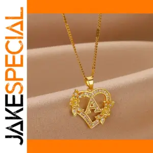 Gold Stainless Steel Zircon Heart Necklace