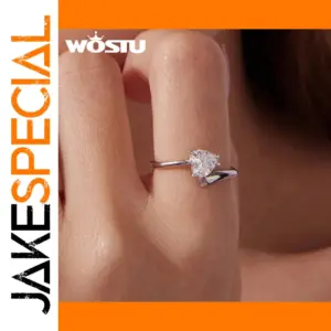 Open-Heart Sterling Silver Ring with Zircon