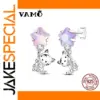 Whimsical Cat Star Zircon Earrings in 925 Silver